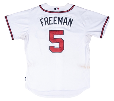 2011 Freddie Freeman Rookie Season Game Used, Photo Matched, & Signed/Inscribed Atlanta Braves #5 Home Jersey Matched to 7 Games - Matched to Career HRs #6 & 8! (Sports Investors & MLB Authenticated) 